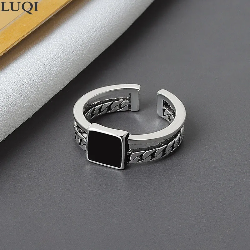 

Модные женские S925 ретро тайские серебряные квадратные плоские лаковые индивидуальные Открытые Кольца NJ605