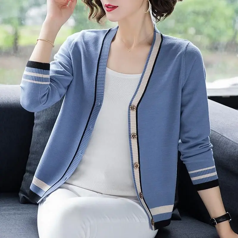 

Spring coat women 2020 new spring and autumn joker sweater loose v-neck jacket long sleeve short sweater cardigan