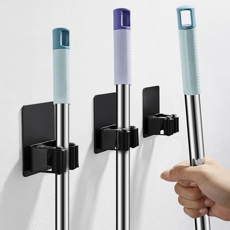 

Wall-Mounted Bathroom Mop Strong Paste Hook Free Punching Bathroom Kitchen Door Rear Storage Broom Hanger Mop Clip Storaged
