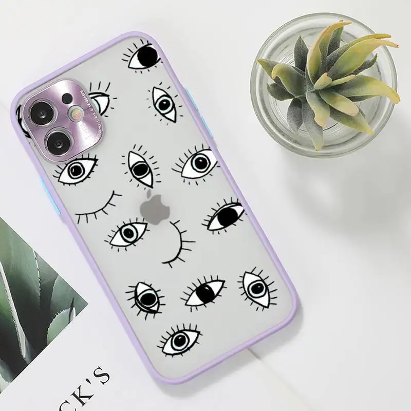 

Evil Eye 1 Phone Case For iPhone 12 11 Mini Pro XR XS Max 7 8 Plus X Matte transparent Purple Back Cover