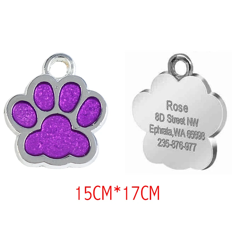 15x17mm Purple Персонализированные индивидуальные собаки ID тег гравировка металла Pet Cat имя метки ошейник аксессуары кулон табличка блеск брелок - Цвет: 15x17mm Purple