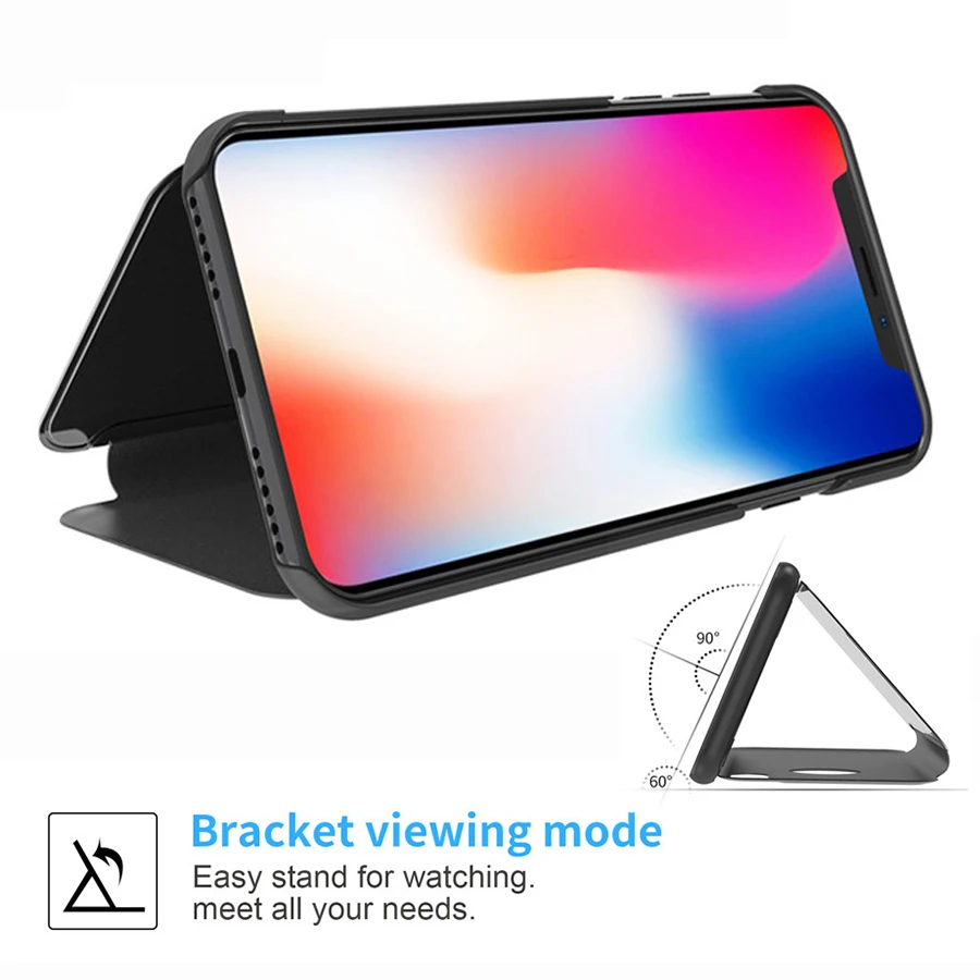 Роскошный умный зеркальный флип чехол с подставкой для iPhone 8 7 6 6s Plus прозрачный X XR