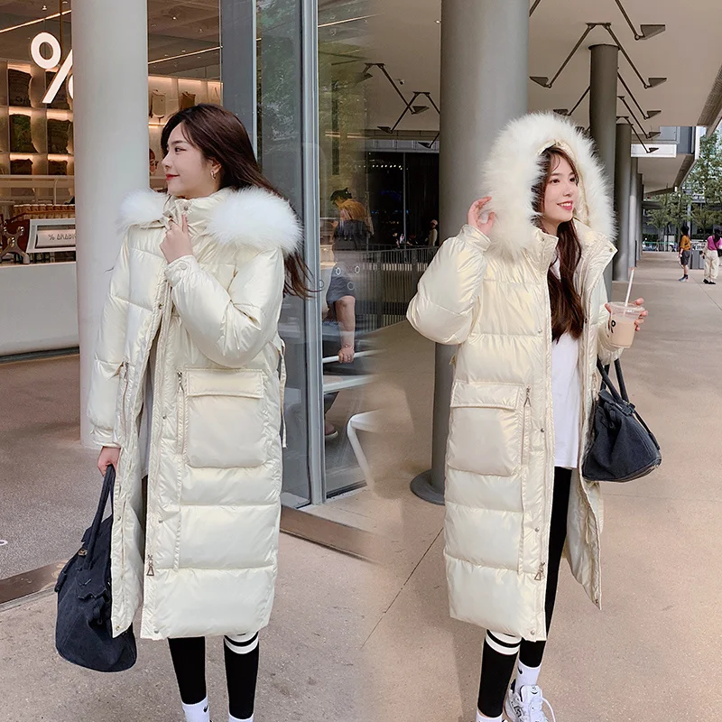 

Женское зимнее блестящее пальто средней длины, Корейская версия свободного покроя из хлопка, новинка 2021