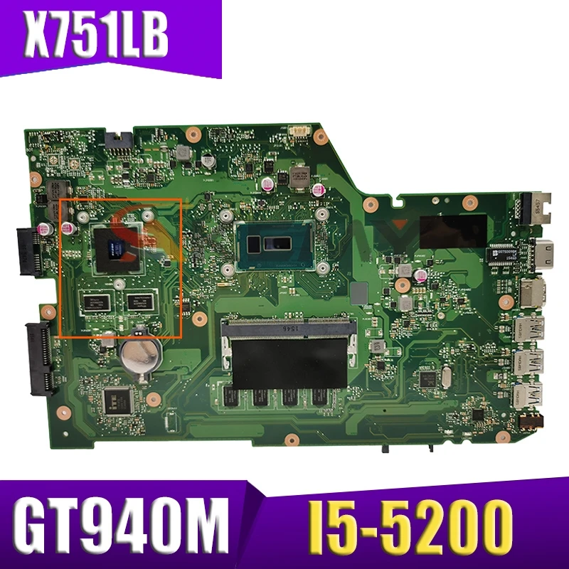 

Материнская плата для ноутбука Akemy X751LB Материнская плата ASUS R752LA X751LJC R752LD X751LN X751LD X751LJ X751LB A751L, 4G GT940M