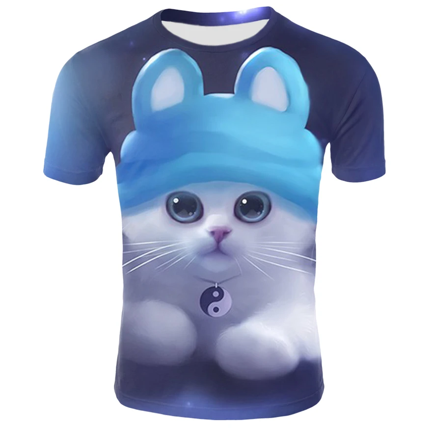 

2021 New Men's O-neck Short-sleeved Cute Lightning Cat T-shirt Funny Animal Men's Custom T-shirt