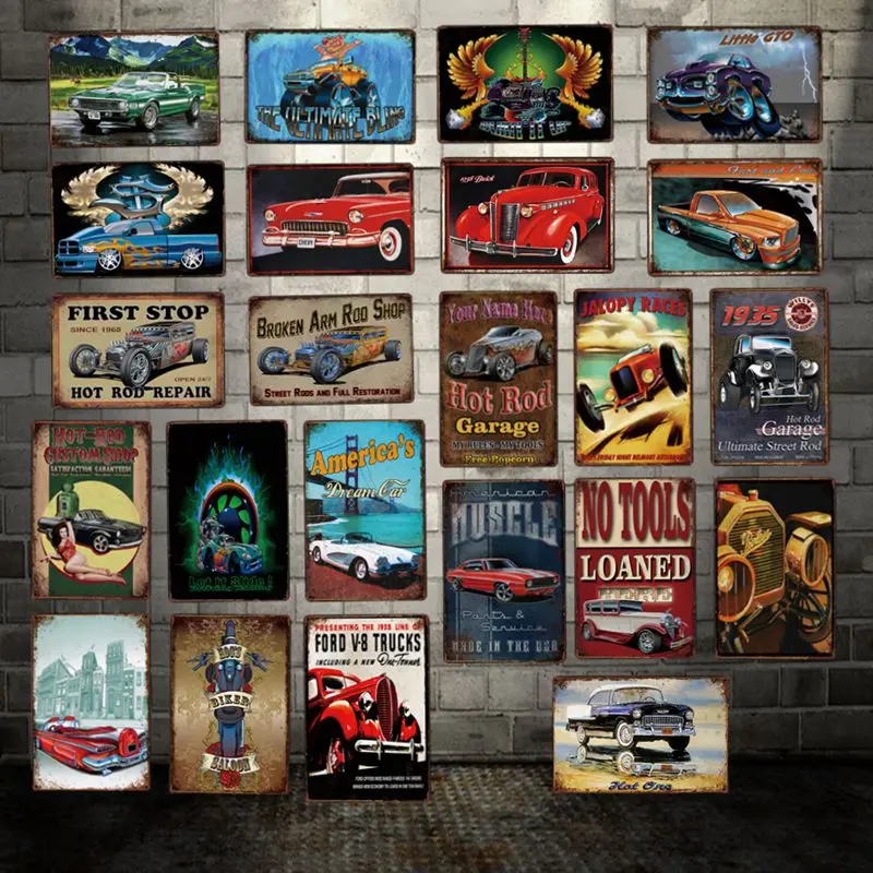 

[ DecorMan ] HOT ROD Garage Truck American Car TIN SIGN Custom wholesale Mural Paintings Bar PUB Decor LT-1852
