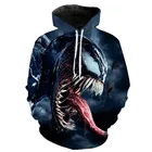 Толстовка с капюшоном Venom для мужчин и женщин, модная уличная одежда для мальчиков и девочек, пуловер оверсайз в стиле хип-хоп с 3D принтом, весна и осень 2021