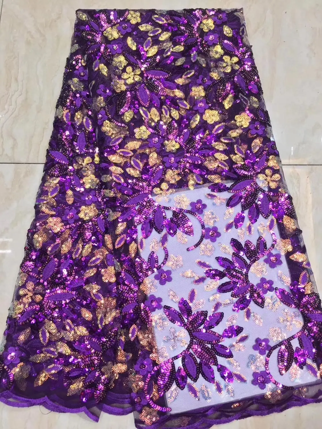 

Newcoming beautiful sequins lace fabric 5yards african net tulle lace with beads and sequins for wedding DPOC161
