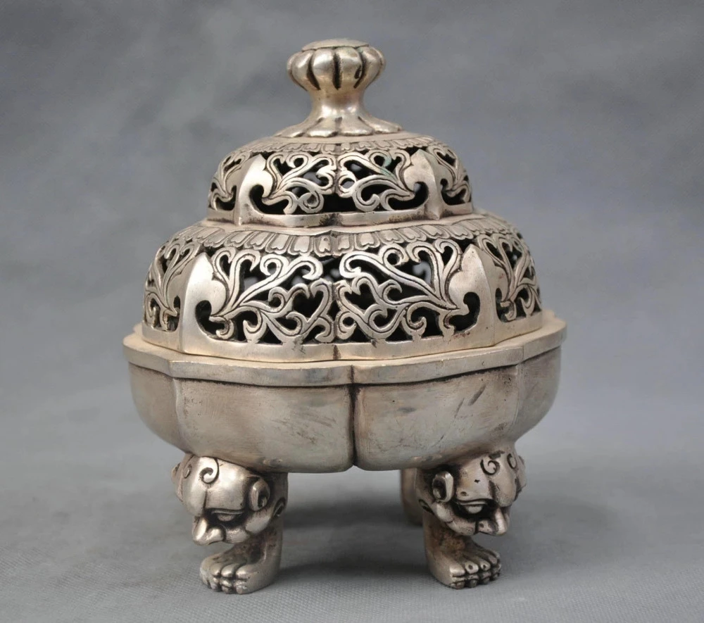 

Китайская курильница из серебристой бронзы с 4 ножками, курильница, курильница