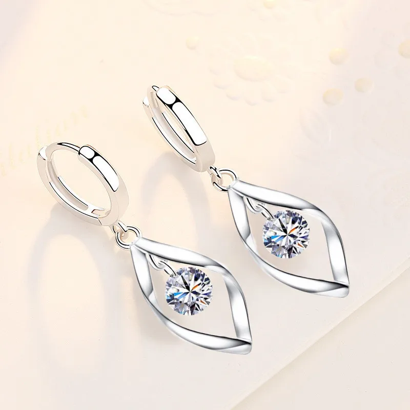 

925 Sterling Silver Zircon Reduction Silver earrings Rotating Love Pearl earrings Female Mid-length Earrings