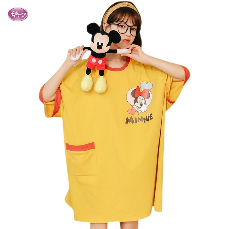 

Summer Anime Minnie Mouse Pyjama Disney Femme Cotton Pocket Short Sleeve Loose Soft Night Dress for Women Kawaii Sleepwear Lady