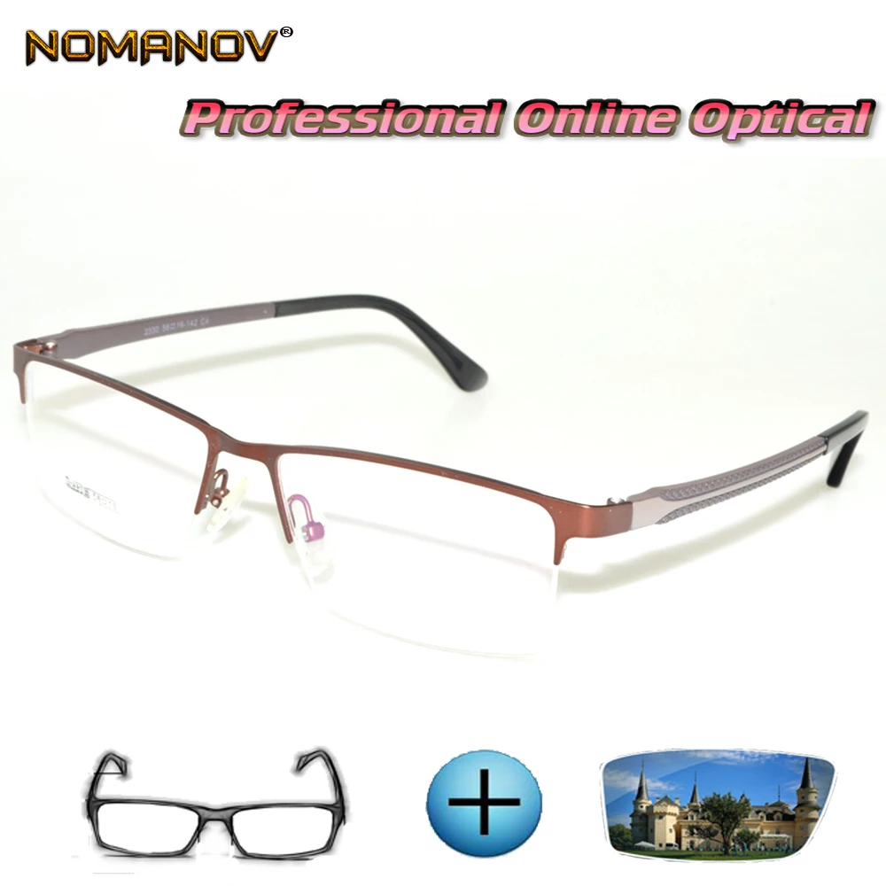 

Индивидуальные Рецептурные очки, оптические фотохромные очки для чтения при близорукости, Полуободковые очки Tr90, искусная коричневая оправа для очков для мужчин и женщин