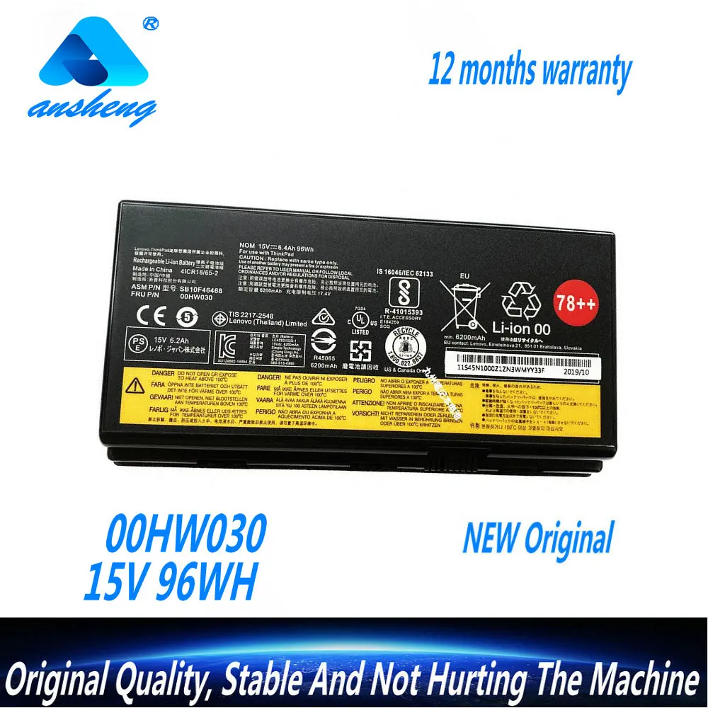 

Genuine 15V 96WH 00HW030 01AV451 Laptop Battery For Lenovo ThinkPad P70 P71 P72 Series SB10F46468 4ICR18/65-2 78+