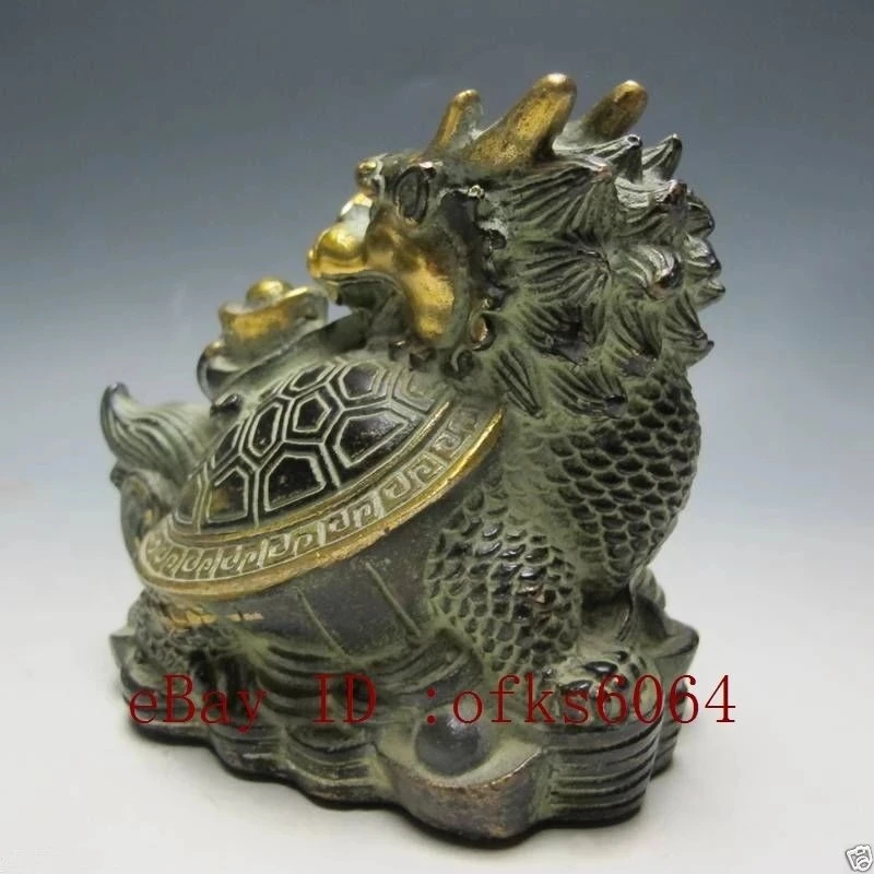 Chinese Old Bronze Hand Work Statue - Dragon Turtle NRR013