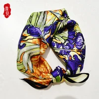 van gogh painting natural silk scarf for women iris flower 100 real silk small 50cm square soft thin handkerchief gift for lady