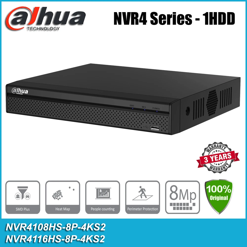 Оригинал Dahua NVR4116HS-8P-4KS2 8/16 канал 8PoE 4K и H.265 NVR Сетевой Видео Регистраторы NVR4108HS-8P-4KS2 IP