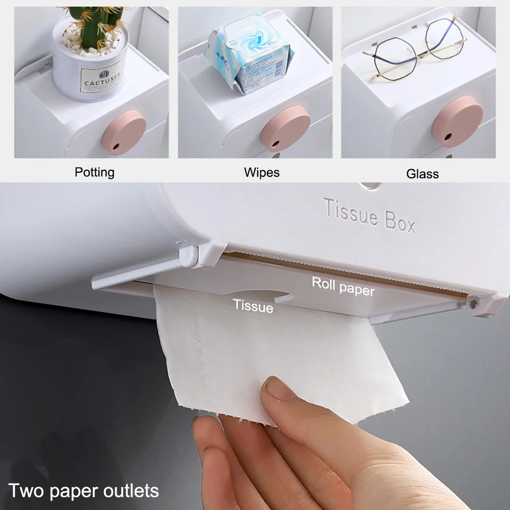 

Creative Wall Mounted Nail-free Toilet Paper Box Multifunctional Bathroom Accessories Tissue Holder with Drawer and Phone Holder