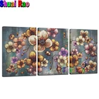 Триптих алмазная живопись бирюзовый фиолетовый цветочный полный квадратный Круглый Кристалл Diy Алмазная мозаика натюрморт цветок 3 шт.компл. домашний декор