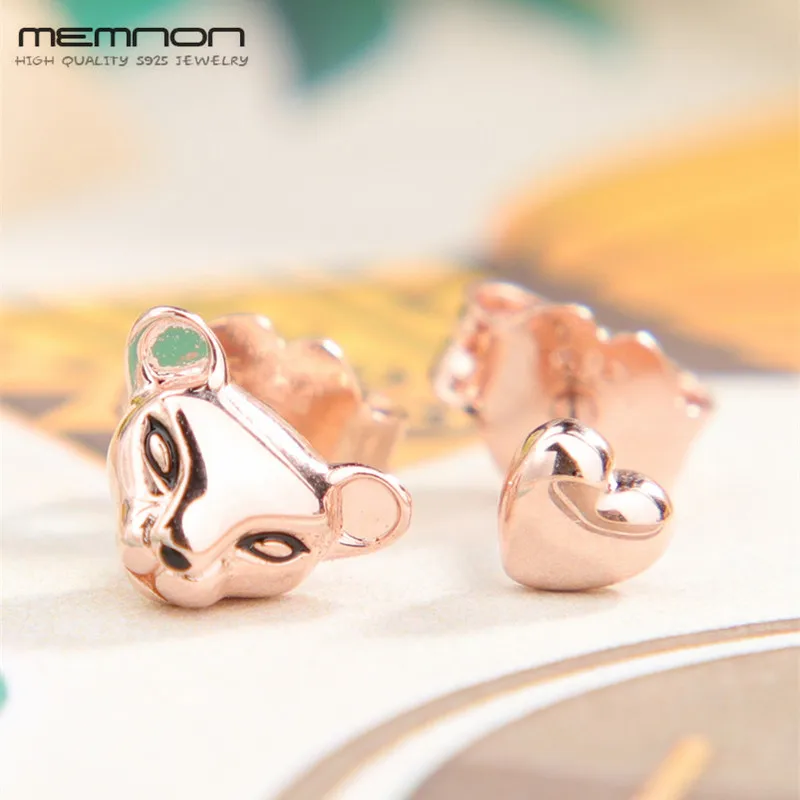 Женские серьги-гвоздики из серебра 100% пробы с розой львом и сердцем | Украшения