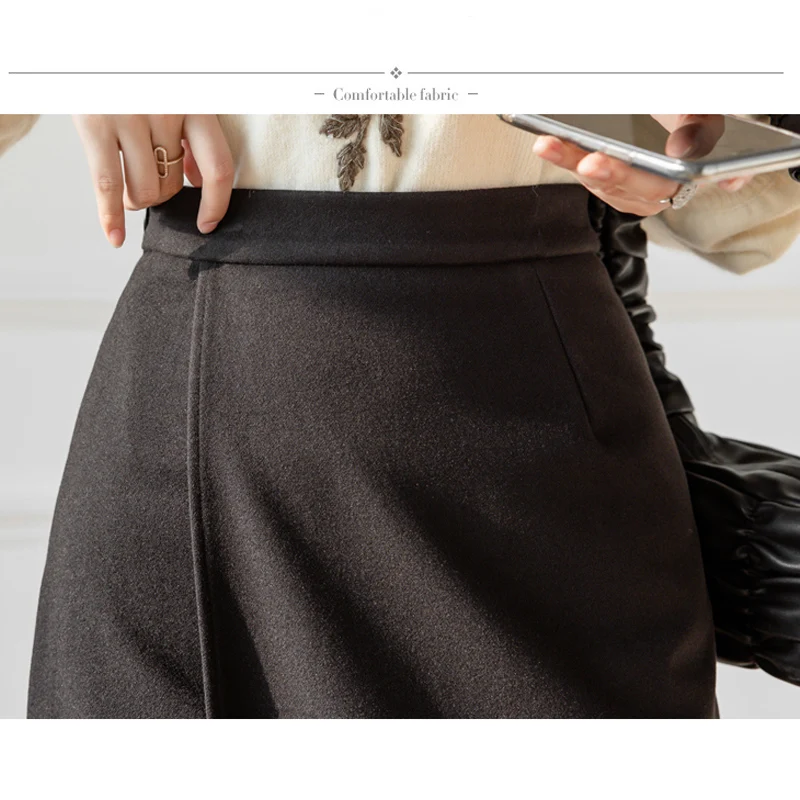 

Asymmetrical Wool&Blends Women Skirts 2021 Winter High Waist Female Clothes Thick A-Line Irrgular Zipper Skirt Office Lady Skirt