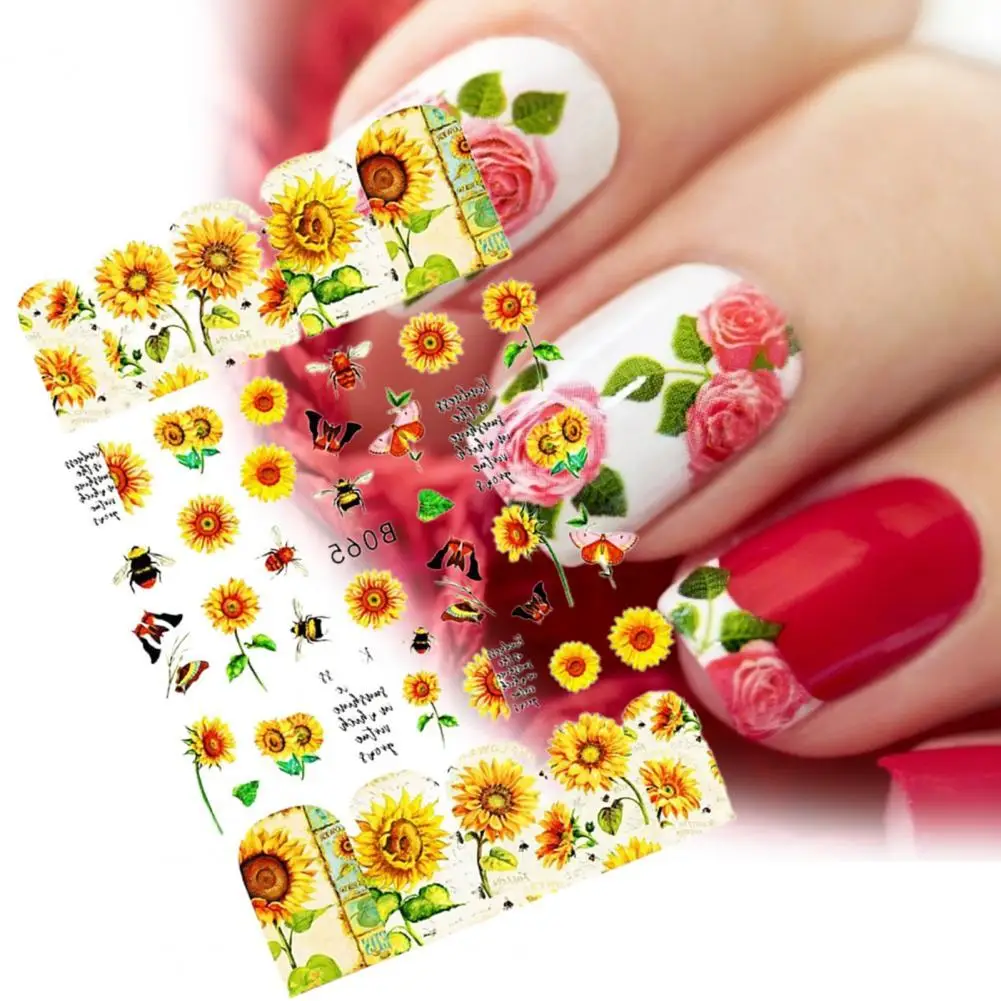 

12Pcs/Set Nail Stickers Sunflower Shape Vivid Images Mini Blossom Floral Nail Art Water Decals for Female