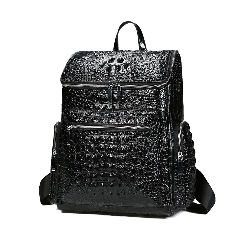 

First Layer Cowhide Alligator Pattern Men's Backpack Fashion Trend Genuine Leather Schoolbag Large Capacity Leisure Rucksack