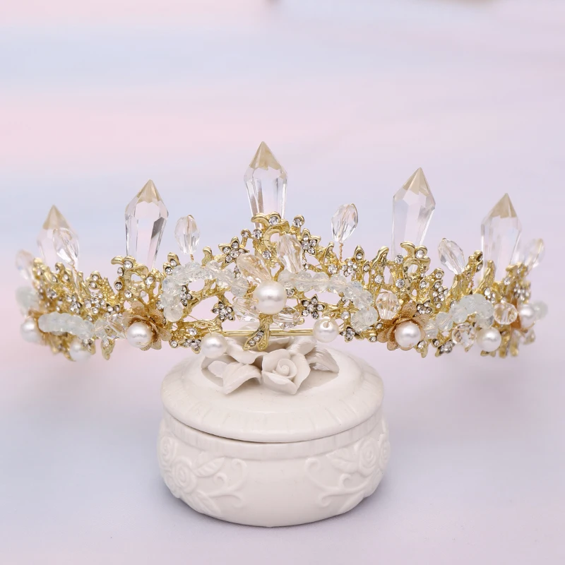 

Baroque Crystal Tiaras And Crowns Hair Ornaments Wedding hair Accessories Bridal Crown Diadem Pearl Rhinestone Wedding Headpiece