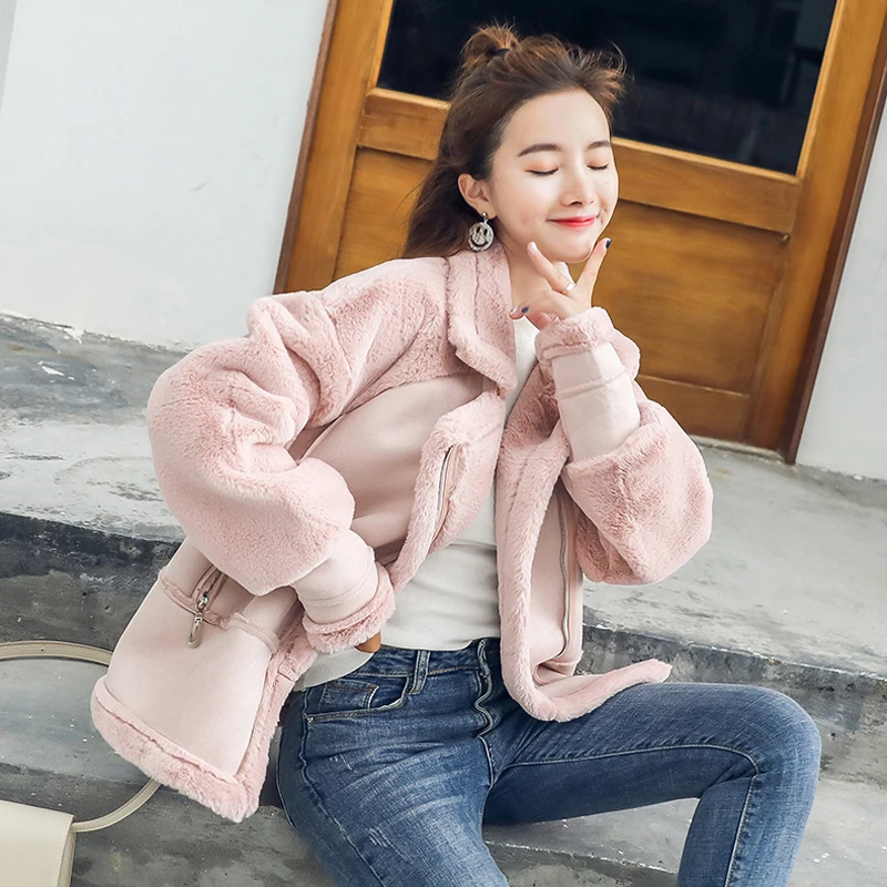 Winter Warm Women Locomotive Faux Fur Coat Luxury Design Clothing Female Leather Overcoats Outerwear Trench Coats A158 | Женская одежда