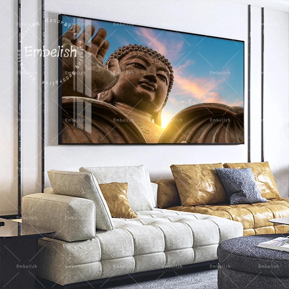 

Embelish 1 Pieces Hot Sunset Buddha Statue Modern Home Decor Pictures For Living Room Wall Art Posters HD Print Canvas Painting