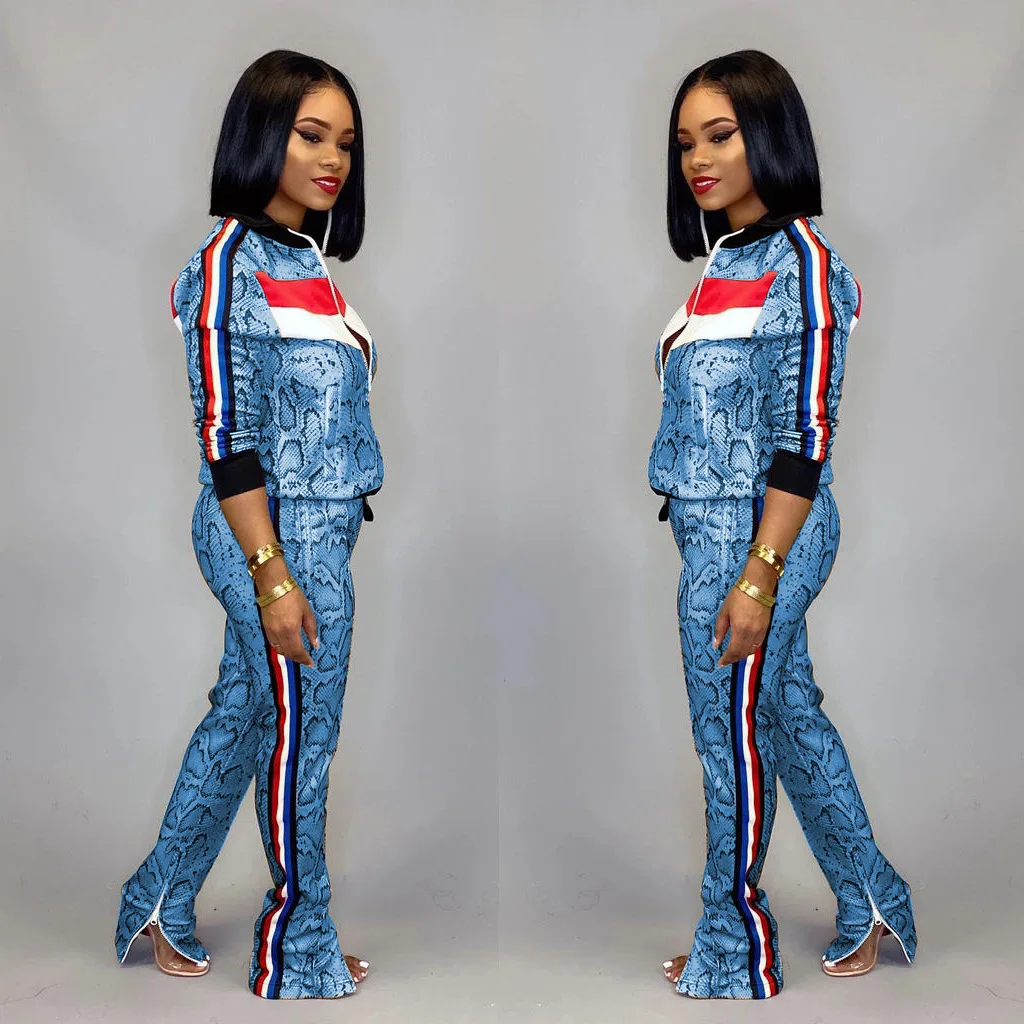 

European and American Fashion Snakeskin Ribbon Digital Printing Casual Suit