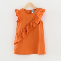 2021 new big girls summer dress cotton ruched baby dress children princess teenage kids dresses clothing orange solid color