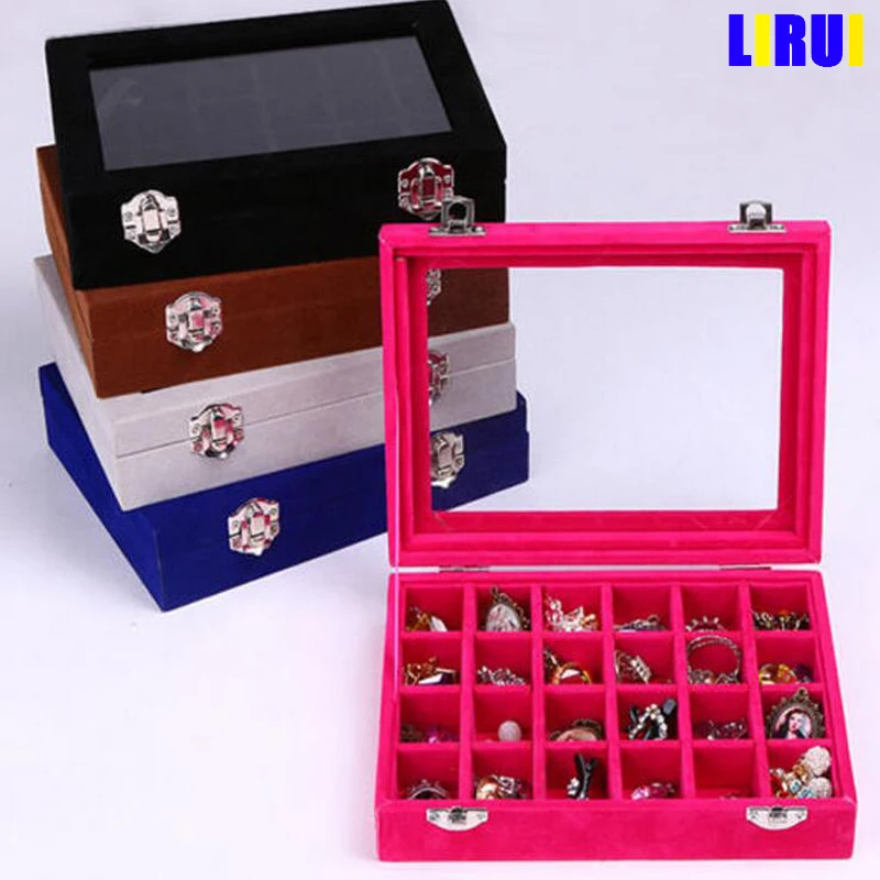 

L20*W15*H4.8cm Jewelry Gift Packaging Box Jewellery Organizer with Clear Glass Lid Wrapped High Level Various Colors Velvet
