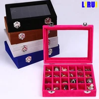 l20w15h4 8cm jewelry gift packaging box jewellery organizer with clear glass lid wrapped high level various colors velvet