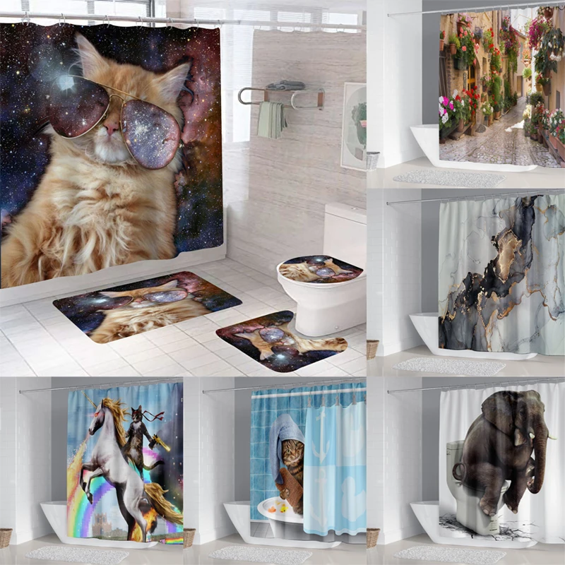 

4 шт., водонепроницаемые занавески для ванной, с нескользящим ковриком