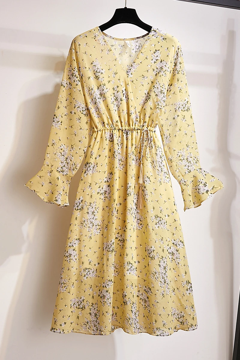 Женское богемное шифоновое платье Mozuleva ТРАПЕЦИЕВИДНОЕ с бантом и цветочным