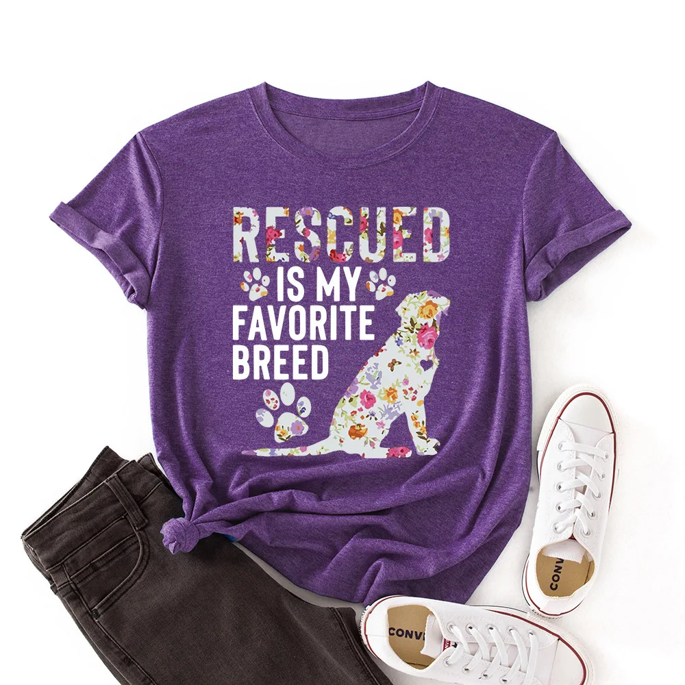 

XTSBABO Women's Loose Round Neck Color Cotton Short-sleeved Dog T-shirt Women