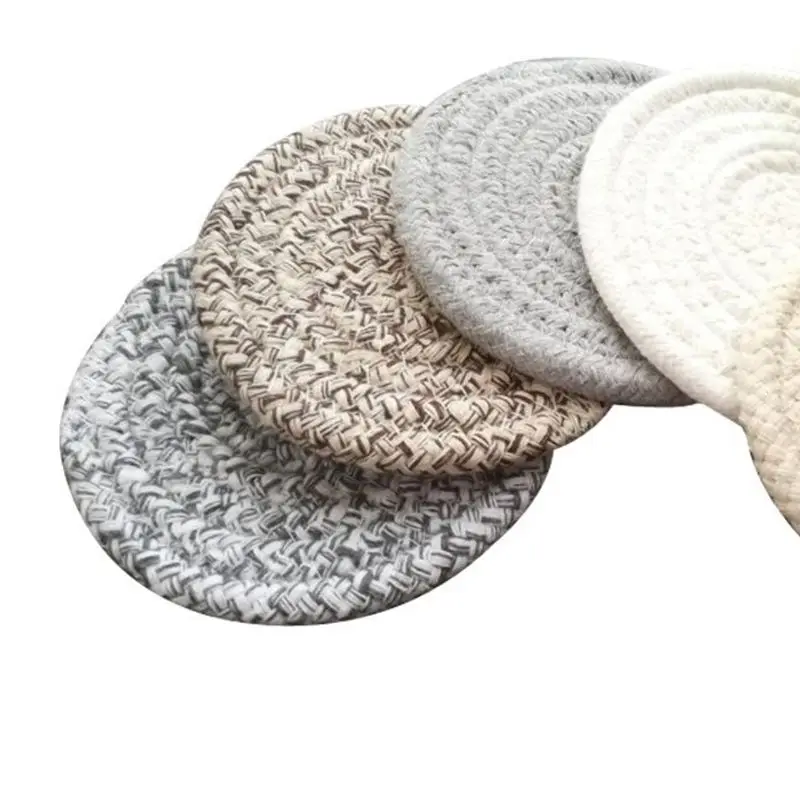 Promotion! Round Cotton Braided Table Place Mats Coaster Non-Slip Set of 5 Cups Dining Kitchen Washable Small | Дом и сад