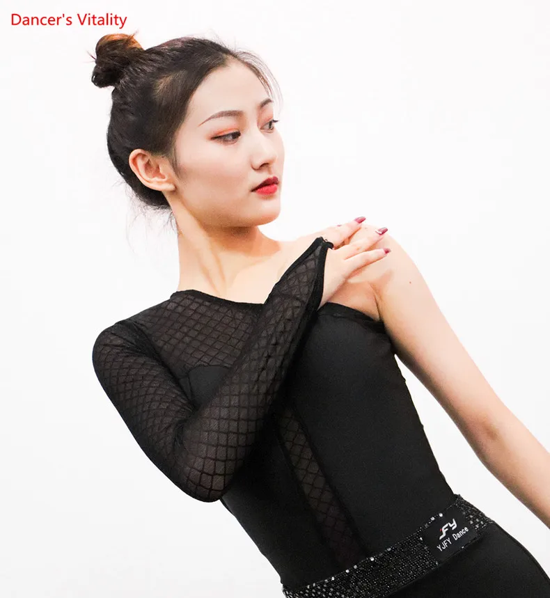 

Oriental Dance Latin Dance Suit New Jumpsuit Oblique Shoulder Long Sleeve Jumpsuit Dance Jumpsuit Black Dance Dress