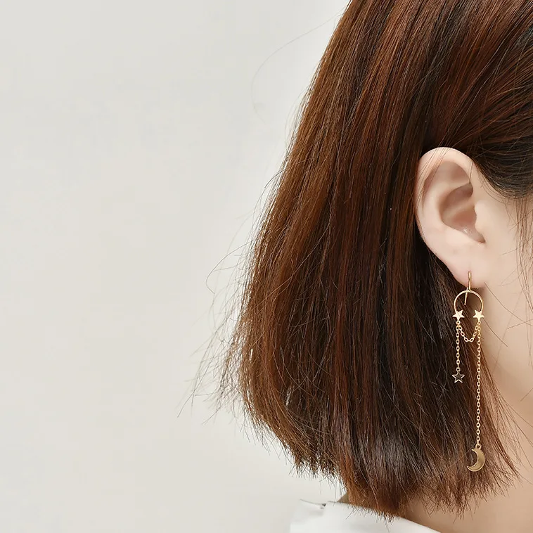 Женские серьги подвески из серебра 100% пробы с Луной и звездами|Серьги-подвески| |