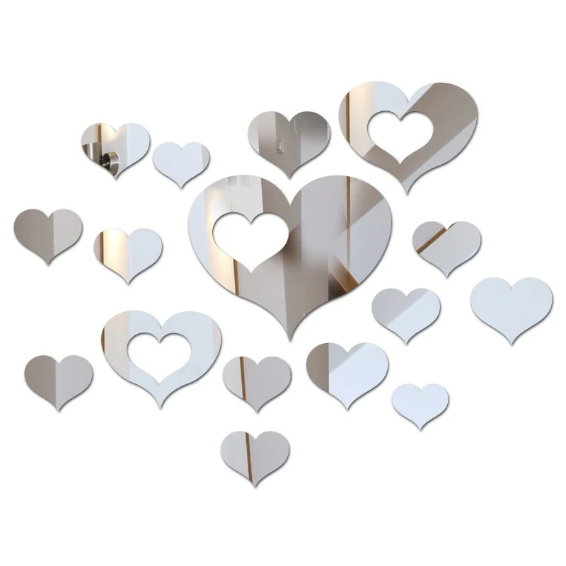 3D Mirror Wall Sticker Heart Shaped Mirror Wall Stickers Removable DIY Wall Poster Decor For Home Living Room