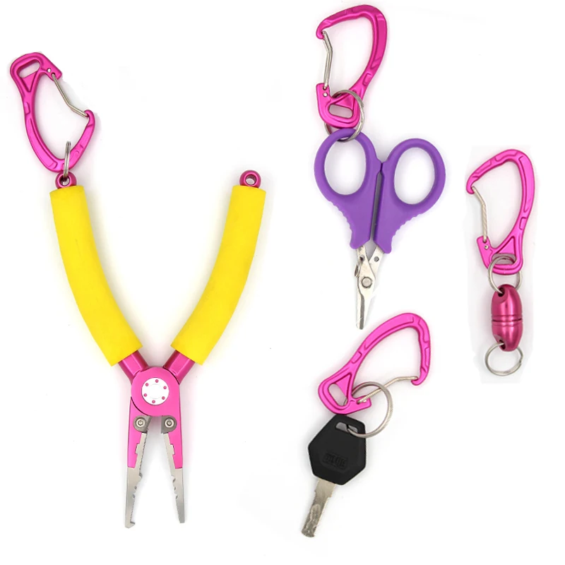 Crazy Shark 4PCS Fishing Aluminum Alloy Carabiner Keychain Outdoor Camping Climbing Snap Clip Lock Buckle Hook Fishing Tool