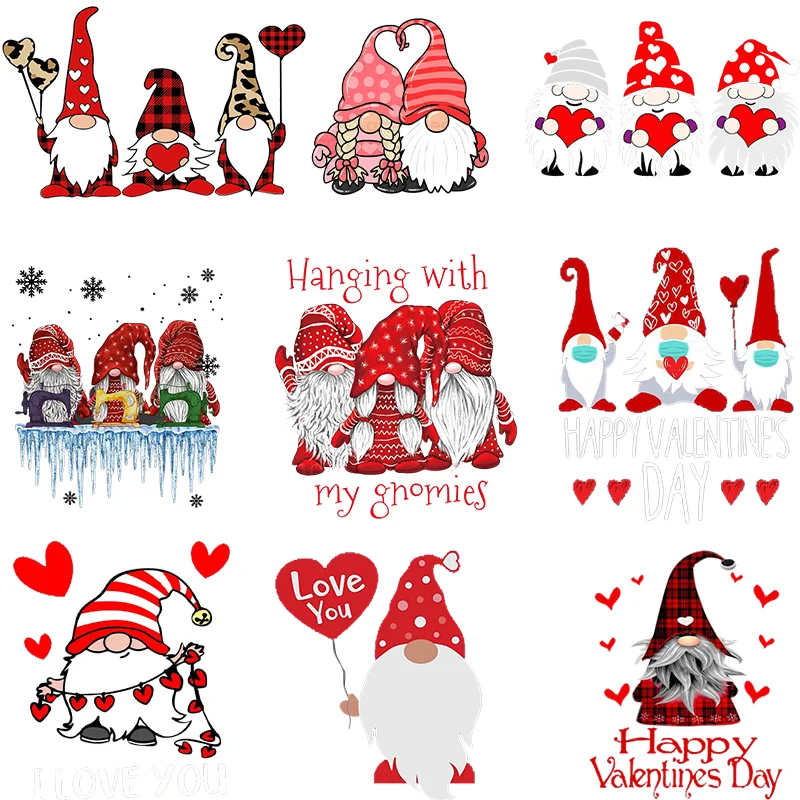 

Christmas Funny Gnome Print Patches for Clothes Transfer Thermal Stickers Washable Top Termoadhesivos Appliqued Iron on Patches