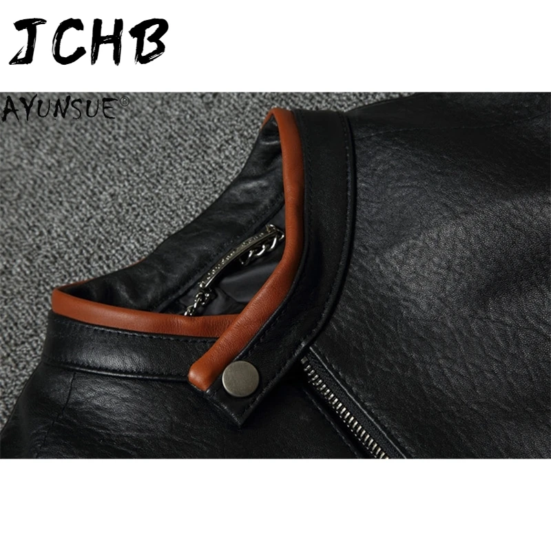 

Leather JCHB Jacket Men Natural Sheepskin Coat Male Clothes Vintage Motorcycle Genuine Leather Jackets Veste Cuir Homme J6662