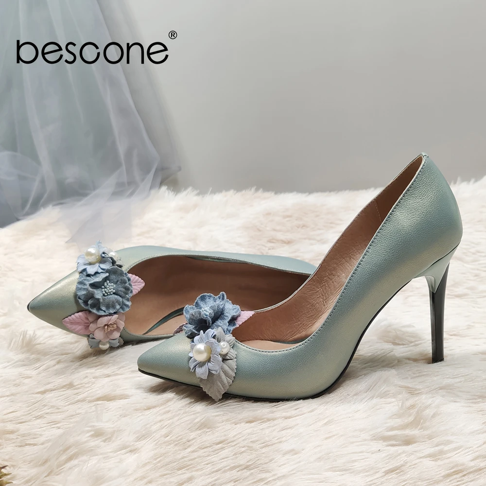 BESCONE/модные туфли лодочки с цветочным узором Высококачественные элегантные