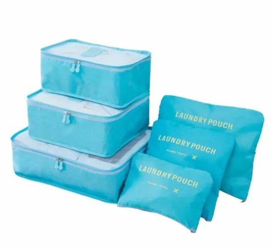 Light blue SENMEIXI нейлоновый куб для упаковки, дорожная сумка, Прочная Система, 6 шт., набор, большая емкость сумок, унисекс, одежда для сортировки, вещевой мешок - Цвет: Light blue