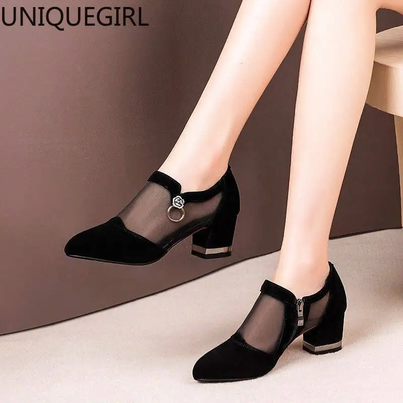 2020 г. летние дышащие туфли на высоком каблуке с открытым носком молнии толстой