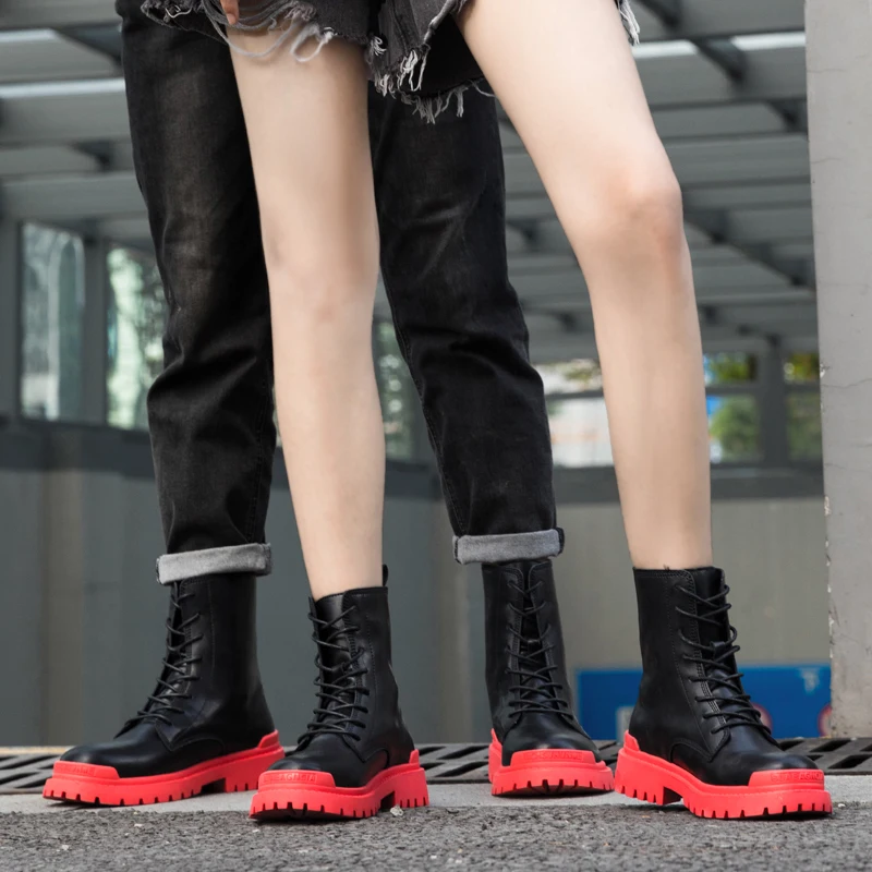 Модные ботинки унисекс из натуральной кожи новинка модные мотоциклетные черные