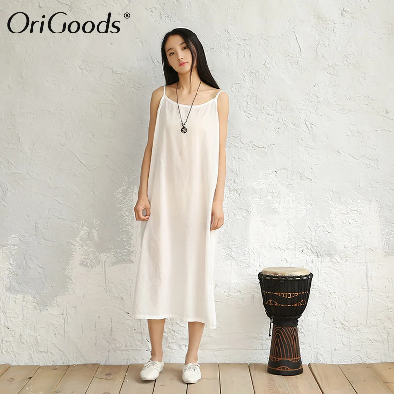 Женское тонкое Хлопковое платье OriGoods длинное однотонное на тонких бретельках
