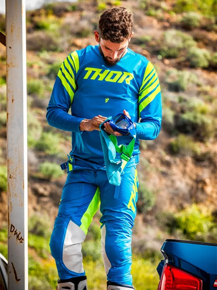 Синий мотокросса Джерси и брюки с внутренним компрессионным коротким ATV BMX мотокросса Джерси Набор ATV костюм мотоцикл шестерни Набор