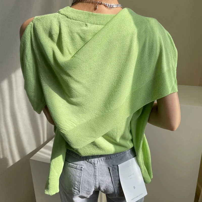 

Women Sets 2021 Summer Korean All-Match Round Neck Pullover Casual Loose Vest Simple Outer Shawl Sweater Two-Piece Suit
